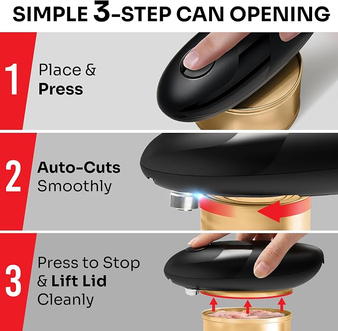 MUELLER HOME SmoothEdge Auto Electric Can Opener – Battery‑Operated One‑Touch w Magnet Lid Lifter – Portable Hands‑Free Automatic Can Openers for Seniors & Arthritis, Smooth‑Edge Cut Technology, Black