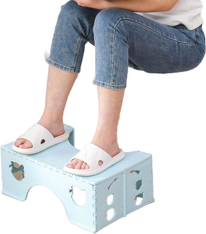 7inches Foldable Toilet Stool (Blue), Healthy Bathroom Squatting Posture Poop Stool with Anti-Slip Feet, A Good Helper to Effective Relief of Constipation, Easy to Storage Toilet Squat Stool