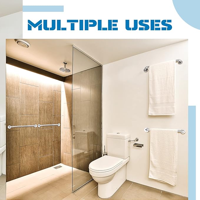 Blulu 2 Set Shower Grab Bar Stainless Steel Bathroom Grab Bar Handle Anti Slip Heavy Duty Bathtub Handle Support Balance Hand Rails for Bathroom Elderly Handicap Senior Pregnant (16 Inch)