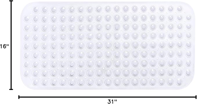 Large Non-Slip Bathtub & Shower Mat 31”x16” (Smooth/Non-Textured Tubs Only) Safe, Clean, Machine-Washable, Superior Grip&Drainage, Vinyl, Transparent Clear