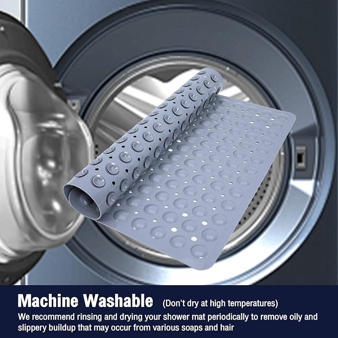 Gray Square Shower Bathtub Mat Non Slip 21x21 Inch, Soft Bath Mat for Inside Shower Tub, Shower Stall Mats for Bathroom Floor with Big Suction Cups Drain Holes, Easy Washable Dry BPA-Free