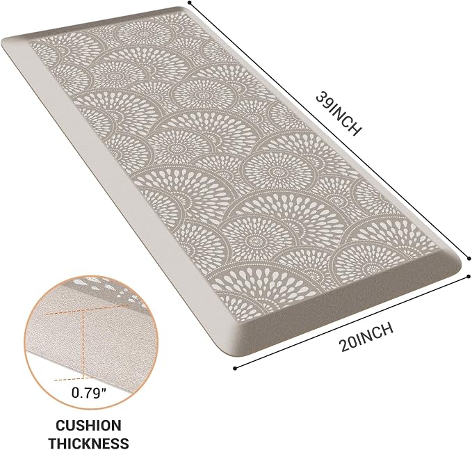 Mattitude 4/5 Inch Kitchen Mat, 20x39in Heavy Duty Ergonomic Comfort Foam Standing Desk Mat, Waterproof Non-Slip Standing Mats and Rugs for Kitchen, Office, Khaki