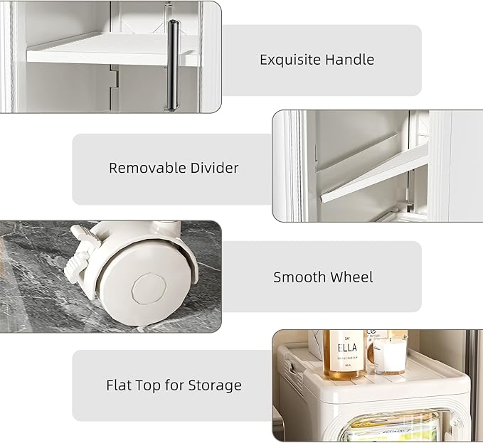 JOYZAN Narrow Bathroom Storage Cabinet with Movable Wheels, Slim Storage Cabinet with 2 Doors & Removable Panel, Skinny Bathroom Organizers and Storage for Small Space, Corner, Kitchen, Laundry
