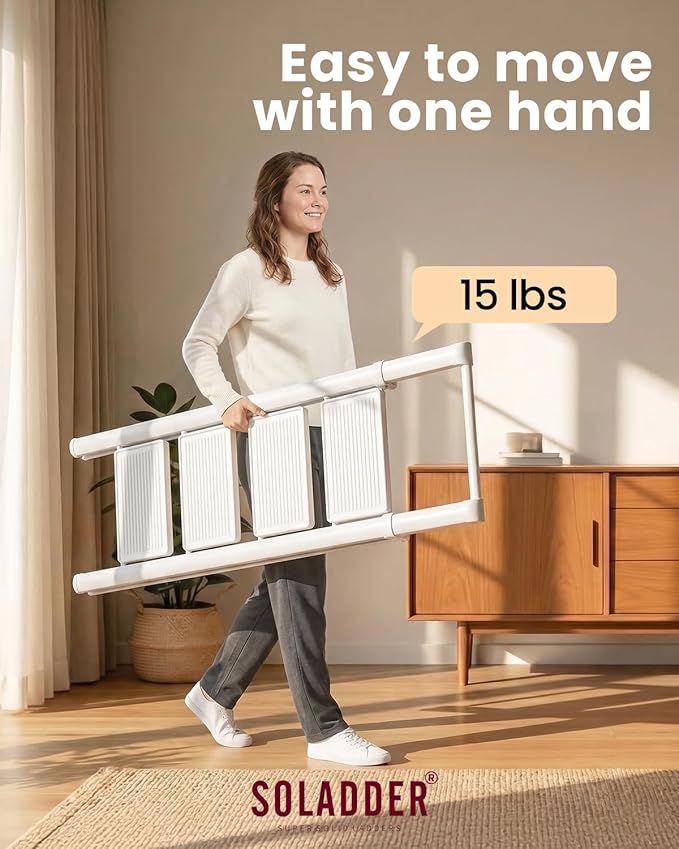 SOLADDER 4 Step Ladder with Handrails, Anti-Slip and Foldable Step Stool with Widen Pedals, Portable Stepladders for Home, Kitchen and Indoor, Space Saving -300lbs (White)