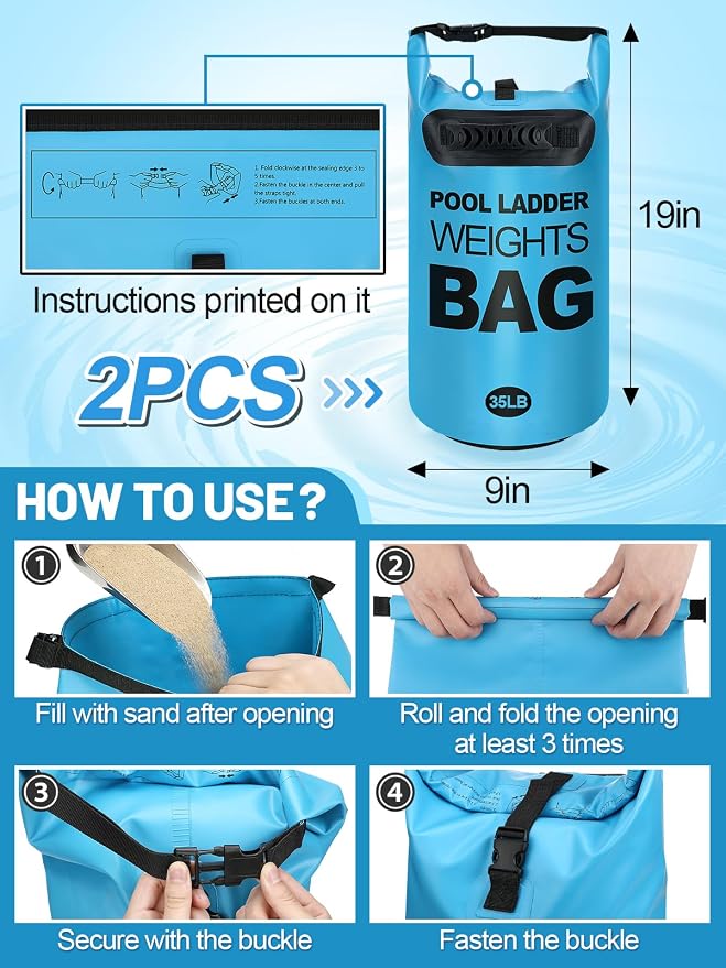 Pool Ladder Weights for Above Ground Pool - 2 Pack 35lb Fillable Sand Bags for Pool Steps, Heavy Duty Waterproof Pools Ladder Stabilizer Anchor Bags
