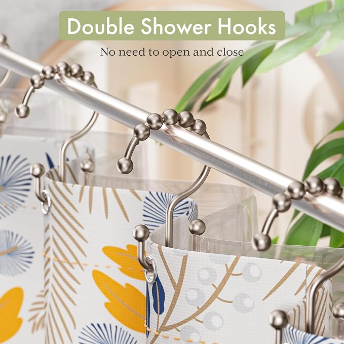 Amazer Shower Curtain Hooks Rings, Stainless Steel Shower Curtain Rings, 12Pcs Double Glide Shower Hooks for Bathroom Shower Curtain Rods Dual Rust-Resistant Shower Rings, Matte Nickel