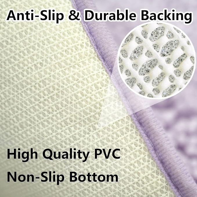 Bathroom Rugs Chenille 3-Piece Extra Soft and Absorbent Shag Bathroom Rugs, Machine Wash Mat, Strong PVC Non-Slip Underside, Plush Carpet Mats, Lavender