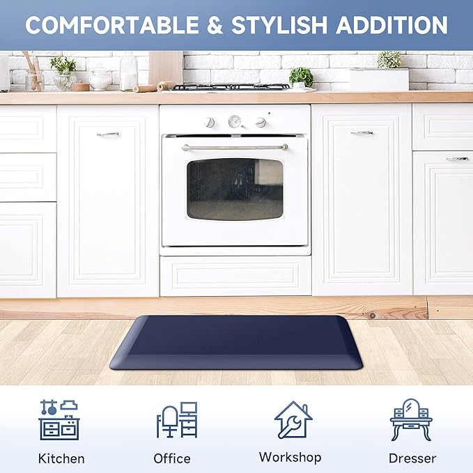 StepRite 4/5 Inch Thick Kitchen Mat Anti Fatigue Mat Kitchen Rugs Kitchen Decor Non-Slip, Stain & Water Resistant, Kitchen Mats Desk Mat for Kitchen, Office, Workshop, Blue, 17'' x 28''