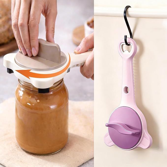 New 4-in-1 Retractable Jar Bottle Opener, Adjustable Stainless Steel Lid Remover with Non-Slip Grip for Seniors, Multi-Functional Jar Opener with Ergonomic Handle for Kitchen Jars Cans Bottles(Purple)