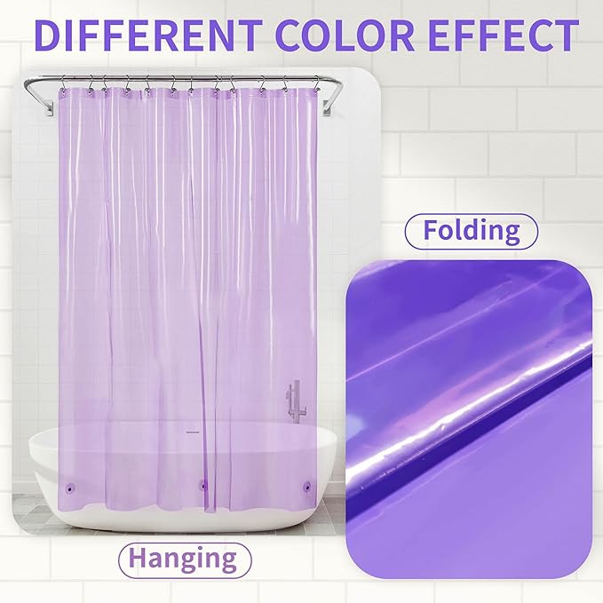 Barossa Design Clear Lavender Stall Shower Curtain Liner 36" W x 72" H - Waterproof Lightweight PEVA Plastic Shower Liner for Small Bathroom, 3 Bottom Magnets & Metal Grommets - Clear Lavender