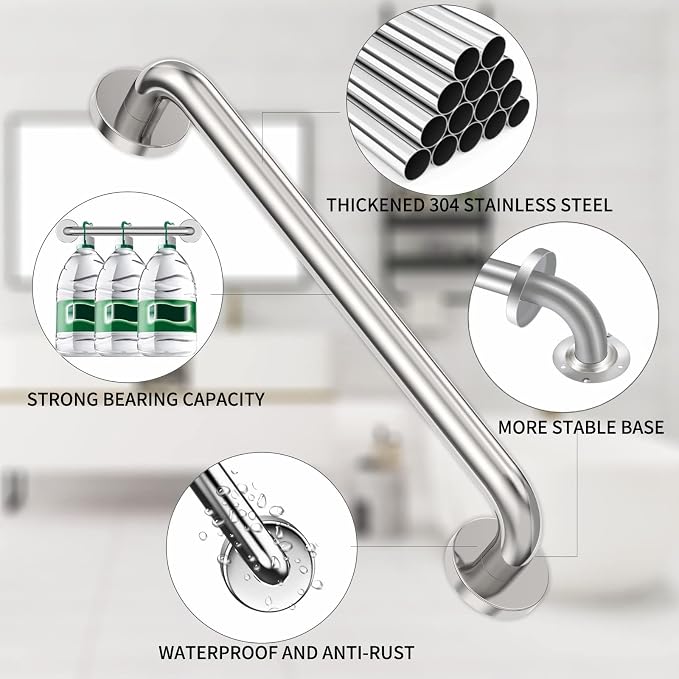16 Inch Shower Grab Bar 2 Pack Polished Chrome SUS 304 Safety Grab Bars with Concealed Screws, 500lbs Support Assist Bath Handle Balance Bar for Handicap Elderly Pregnant Women for Gifts