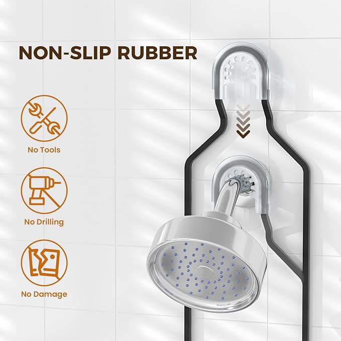 REINHARDT Shower Caddy Hanging for Handheld Showerheads Adjustable Split Shower Caddy, Rustproof Shower Organizer with Hooks for Razors Over the Head Caddy with Soap Holder Bathroom Accessories, Black