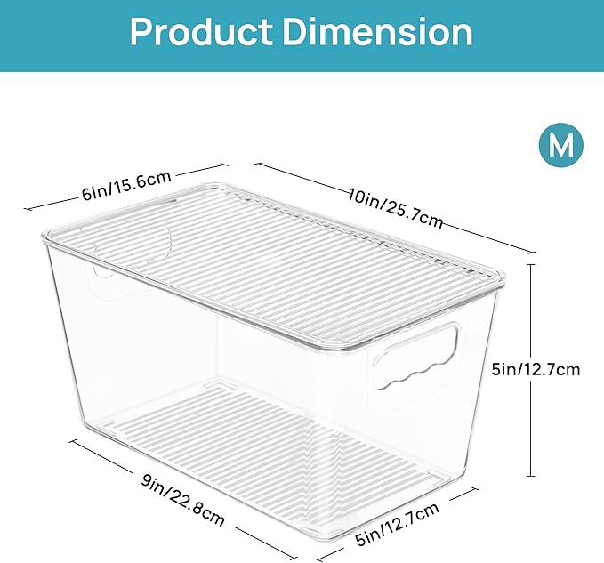 Vtopmart 12 Pack Clear Stackable Storage Bins with Lids, Medium Plastic Containers with Handle for Pantry Organizer and Storage,Perfect for Kitchen,Fridge,Cabinet, Closet,Bathroom Organization