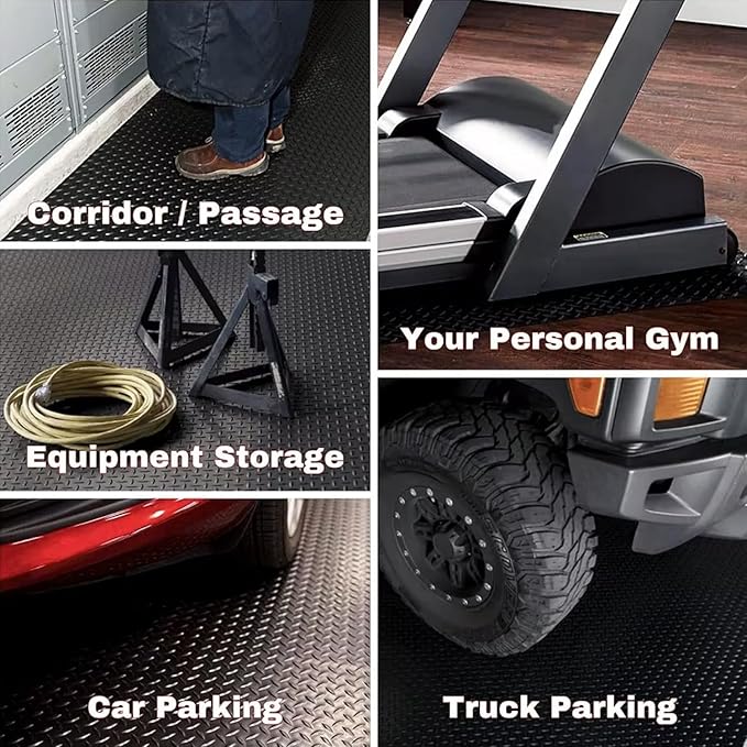 Heavy Duty Diamond-Plate Rubber Flooring Roll 4x10 FT, Multi-Purpose Waterproof Anti-Slip Floor Mat, Easy to Clean Under Equipment, Mats for Garage, Gym, Stable, Basement, Kennel