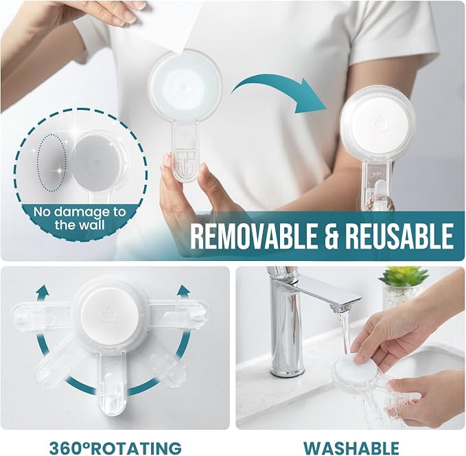 TAILI 4 Pack Powerful Suction Cup Shower Hooks for Towel, Loofah, 360° Rotatable Damage-free Hanging Versatile Wall Hooks for Inside Bathroom, Decoration, Removable Suction Holders, Easy to Use, Clear