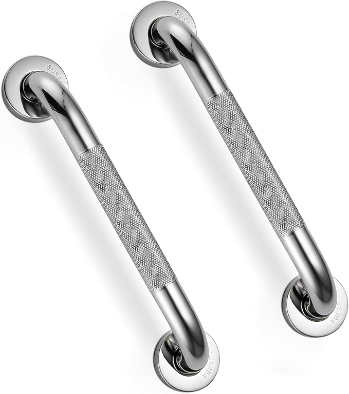 Grab Bars for Shower, Zynuhmo 2 Pack 12 Inch Anti Slip Stainless Steel Bathroom Safety Shower Grab Bar Handrails for Handicap Injury Pregnant Senior Assist Shower Handles(Polished Nickel, 1" Diameter)