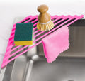 Tomorotec Compact Silicone-Coated Triangle Dish Drying Rack for Sink Corner - Foldable Stainless Steel Over-The-Sink Organizer and Storage Shelf (Hot Pink)