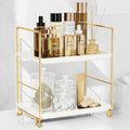 FSyueyun 2-Tier Bathroom Counter Organizer, Tool-Less Vanity Organizer for Skincare, Premium Plastic Bathroom Organizer Tray for Perfume & Cosmetics, （White & Gold）