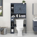Vabches Over The Toilet Storage Cabinet, Farmhouse Storage Cabinet Over Toilet with 2 Barn Door & Toilet Paper Holder Stand，Home Space-Saving Toilet Rack, for Bathroom, Restroom, Laundry,Blue