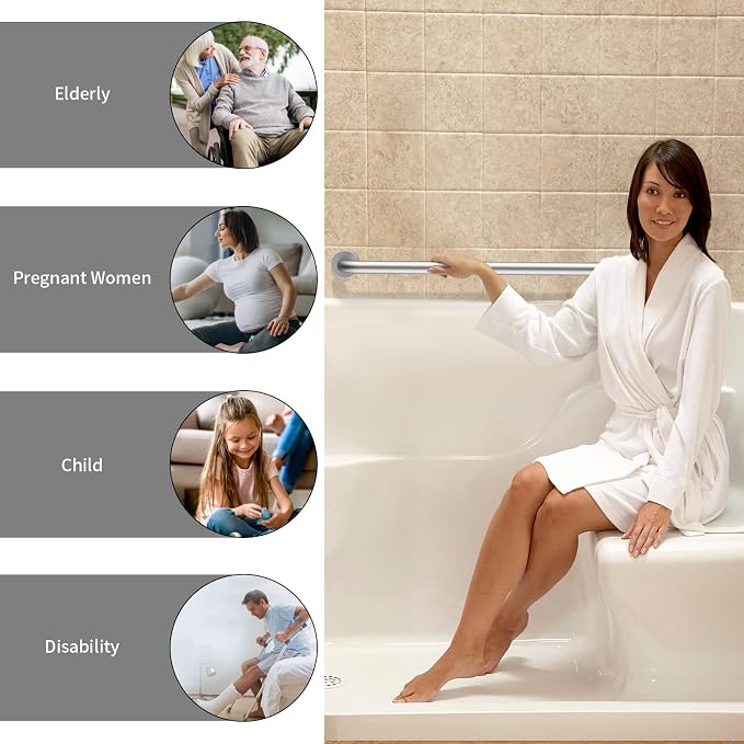 36 Inch Shower Grab Bar, ZUEXT SUS304 Stainless Steel Brushed Nickel Bathroom Grab Bar Handle, Shower Balance Bar, Safety Hand Rail Support, Handicap Elderly Senior Assist Bath Handle (1.25" Diameter)