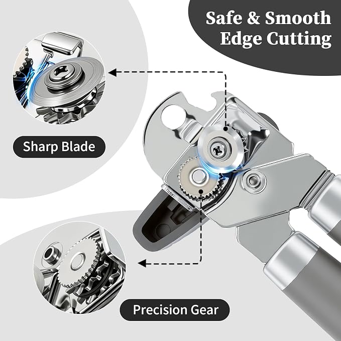 Can Opener Manual, Hand Heavy Duty Stainless Steel Bottle Opener Comfortable Handle, Sharp Blade Smooth Edge, Multifunctional Kitchen Tool, Gray