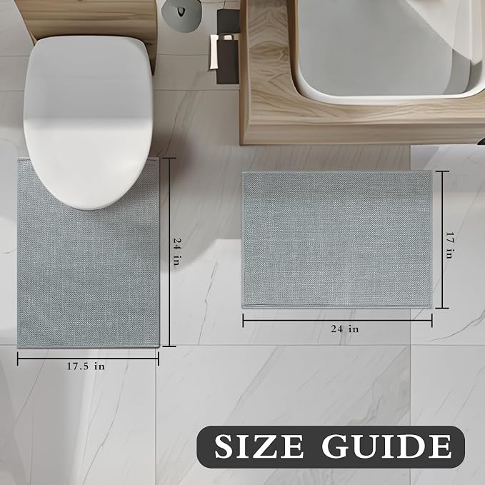 YIHOUSE Light Grey Bathroom Rug Sets 2 Piece, Bath Mat Quick Dry, Thin Bath Rug Set, Absorbent Bath Mat for Bathroom Non Slip Washable for Toilet and Floor 17.5"x24"U+17"x24"