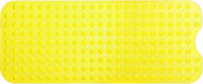 Extra-Long Non-Slip Bathtub & Shower Mat 39”x16” (Smooth/Non-Textured Tubs Only) Safe, Clean, Machine-Washable, Superior Grip&Drainage, Vinyl, Transparent Light Yellow