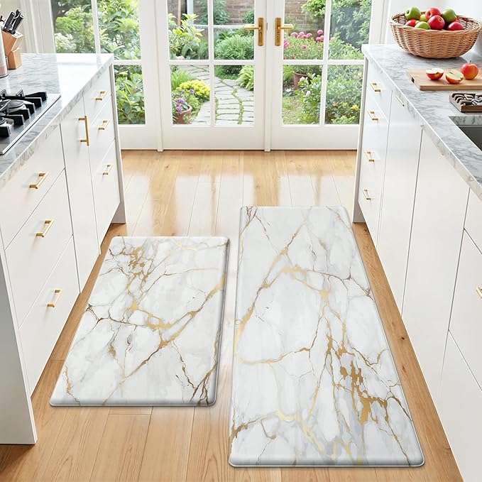 StepLively Kitchen Rugs and Mats, 2-Pack Low Profile Slip Resistant Kitchen Mats for Floor, in Front of Sink and Stove-17.3"*30"+17.3"*47"(Thickened)