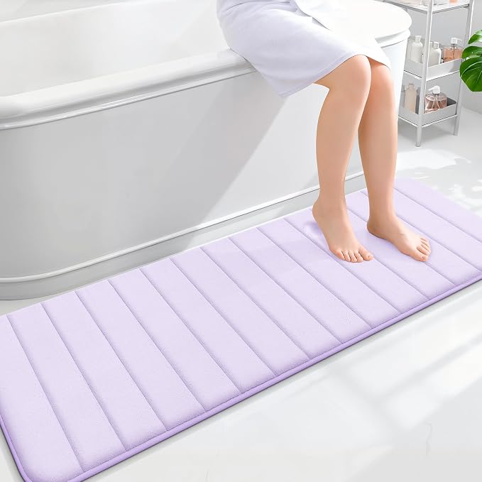 OLANLY Memory Foam Long Bathroom Rugs Runner 59x20, Super Soft Absorbent Bath Mat, Quick Dry, Machine Washable Shower Floor Rugs, Bathmat Carpet, Bathroom Home Decor Accessories, Lavender