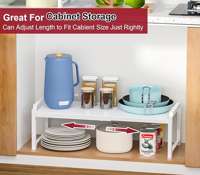 X-cosrack 12" Wide 100LBS Loading-Bearing Heavy Duty Kitchen Storage Shelf, Expandable Cabinet Shelf Organizer, Stackable Adjustable Storage Shelves for Kitchen Cabinet Cupboard Pantry Counter