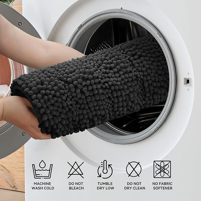 Bcoimo 30"×20" Chenille Bath Mat – Non-Slip with Backing Bath Rug Ultra-Absorbent and Machine Washable Bathroom Mat Quick-Dry Design. Ideal for Bathroom and Tub Areas