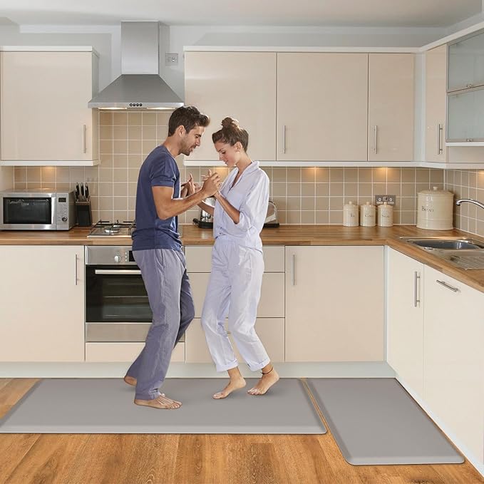 HappyTrends 2 PCS Kitchen Mat Cushioned Anti-Fatigue Floor Mat, Heavy Duty Ergonomic Comfort Foam Standing Mat,20"x30"+20"x47",Khaki