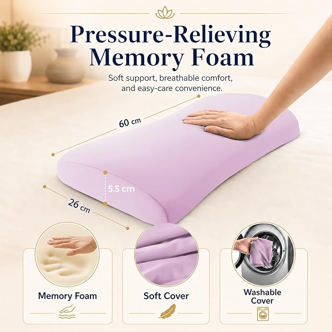 vamorry Throw Pillows Lumbar Support Pillow for Bed – Memory Foam Waist Pillow with Cooling Cover for Comfortable Back Support – Bolster Pillow for Side, Back & Stomach Sleepers – for Bed, Sofa, Car