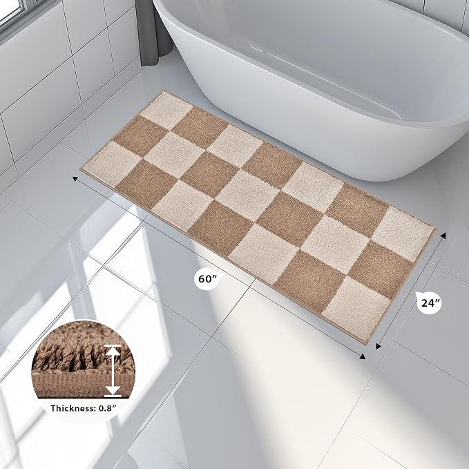 anllugs Bathroom Rugs 24" x 60", Non-Slip Extra Soft Absorbent Bath Rugs, Machine Washable Quick Dry Bath Mats for Bathroom Floor, Shower, Bathtub and Sink, Checkered Beige & Grayish Brown