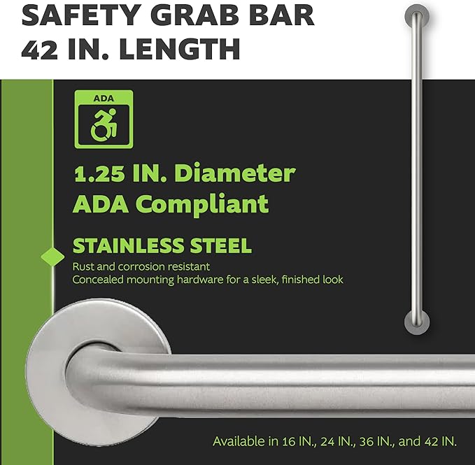 Homewerks 068 HW11442SS 42 inch Bathroom Grab Bar with 1-1/4 Inch Diameter and Concealed Screws ADA Compliant, Stainless Steel