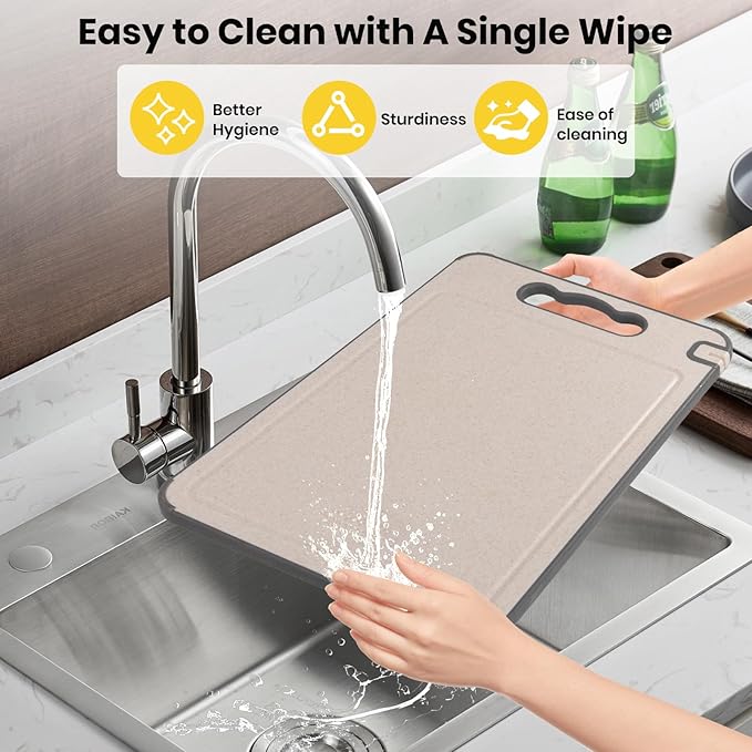 2-IN-1 Stainless Steel Cutting Board for Kitchen Pure Stainless Steel and Wheat Straw PP Scratch-Resistant 15.8x10.6 Inch, (Beige stainless steel)