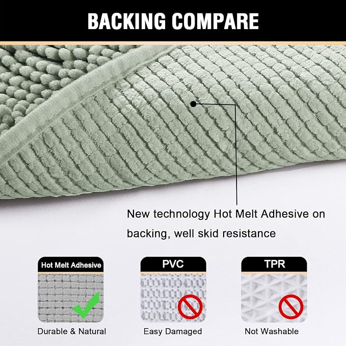 H.VERSAILTEX Microfiber Bath Rugs Chenille Floor Mat Ultra Soft Washable Bathroom Dry Fast Water Absorbent Bedroom Area Rugs, 20 x 32 - Inch, Sage