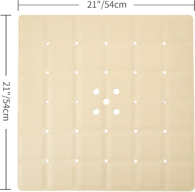Webos Shower Mat for Textured Surface：Silicone Non Slip Shower Mat Without Suction Cups Foldable - Square Bath Mat for Reglazed Tub Textured Shower Floor (Beige, 21x21)