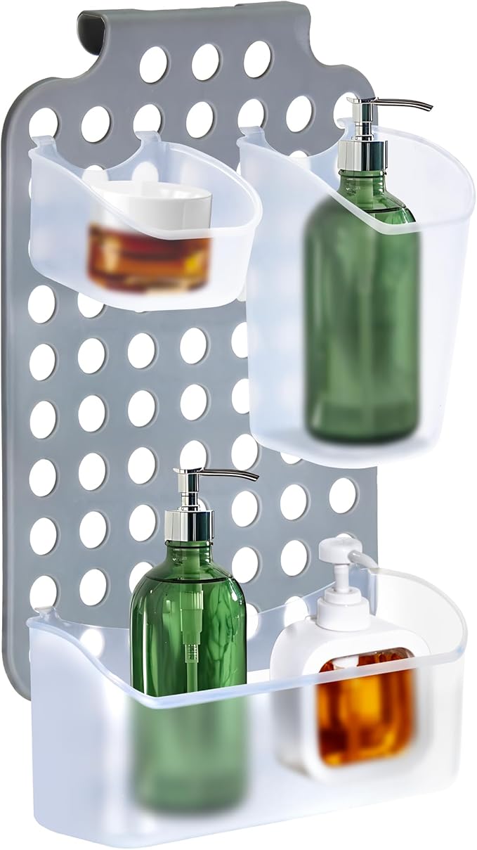 DecorRack Adjustable Hanging Storage, 3 Bins Over Shower Door Organizer, Bathroom Storage With Removable Baskets For Space Saving, BPA Free