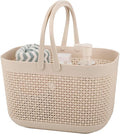 UUJOLY Plastic Organizer Storage Baskets with Handles, Shower Caddy Bins Organizer for Bathroom and kitchen, Beige