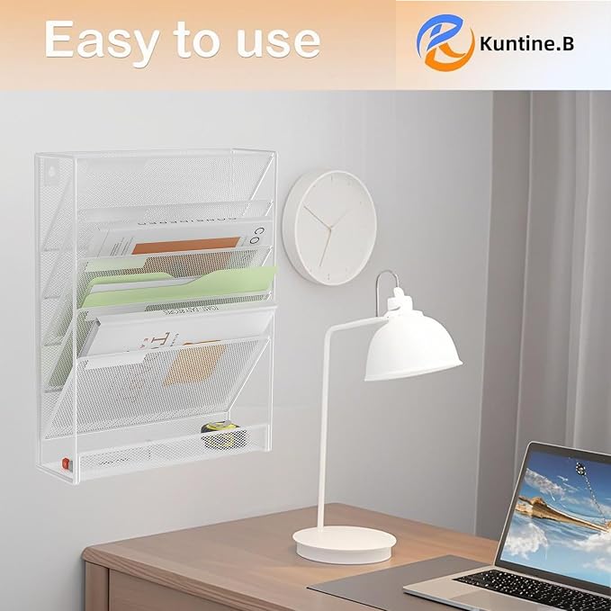 Kuntine.B 6-Tier Wall File Organizer Hanging File Organizer Cubicle Organizer Wall File Holder for Office Home (White, 6 Tier)
