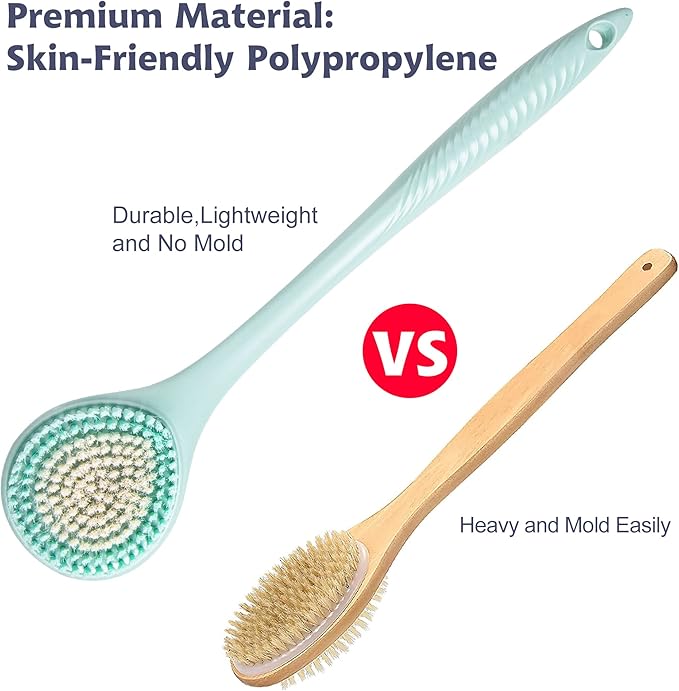 BEDELITE Back Scrubber for Shower, Soft Bath Brush Long Handle for Men & Women(16.4 Inches), Anti Slip Body Scrubber Exfoliator for Cleaning(Blue)