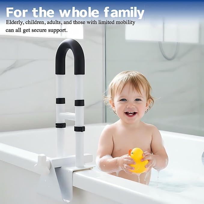Adjustable Bathtub Grab Bar for Seniors - 3-Level Height Adjustment (13.7"-15.7"), Fits Tub Walls 3"-7", Safety Rail for Elderly & Disabled, Non-Slip Handle for Bathtub,Supports 300 lbs