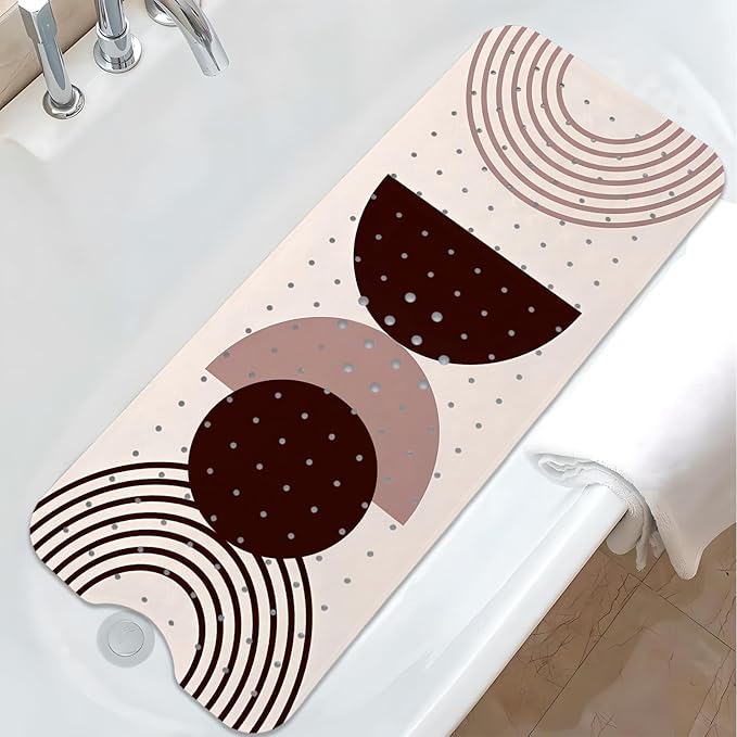 Rainbow Bathtub Mat Non Slip, Baby Bath Mat for Tub Rubber Tub Mat, Kids Bath Mats for Bathroom Modern Abstract Anti Slip Shower Mat with Suction and Drain Holes Machine Washable, 40″X16″