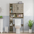 Vabches Over The Toilet Storage Cabinet, Farmhouse Storage Cabinet Over Toilet with 2 Barn Door & Toilet Paper Holder Stand, Home Space-Saving Rack, for Bathroom, Restroom (Grey).