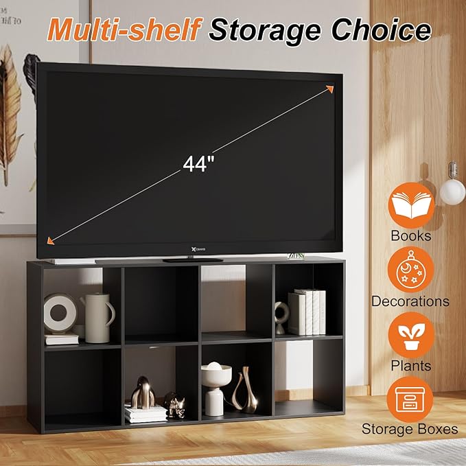 Sweetcrispy 8 Cube Storage Organizer - Open Cube Bookshelf with 4 Removable Back Panels, Display Storage Bookcase for Living Room, Bedroom, Entrance Hall, Home Office，47.7" Lx11.6 Wx24 H, Black
