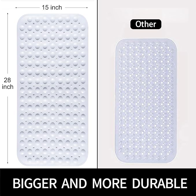 Bathtub and Shower Mats, 28 x 15 Inch Non-Slip Bath Mat, Machine Washable Bath Tub Mat with Suction Cups & Drain Holes for Bathroom, Beige