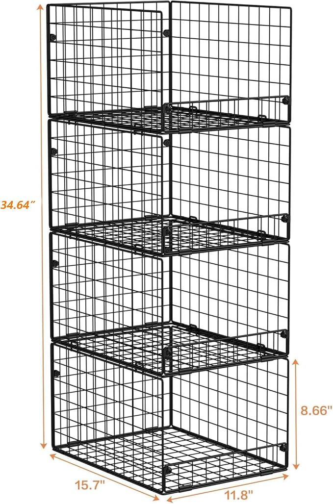 4-Tier Stackable Closet Organizers and Storage Shelves, Foldable Closet Shelf Organizer System, Stackable Storage Bins Drawers for Closet Organizer System, Black(Patent 30022416, 15.7"x11.8"x34.64")