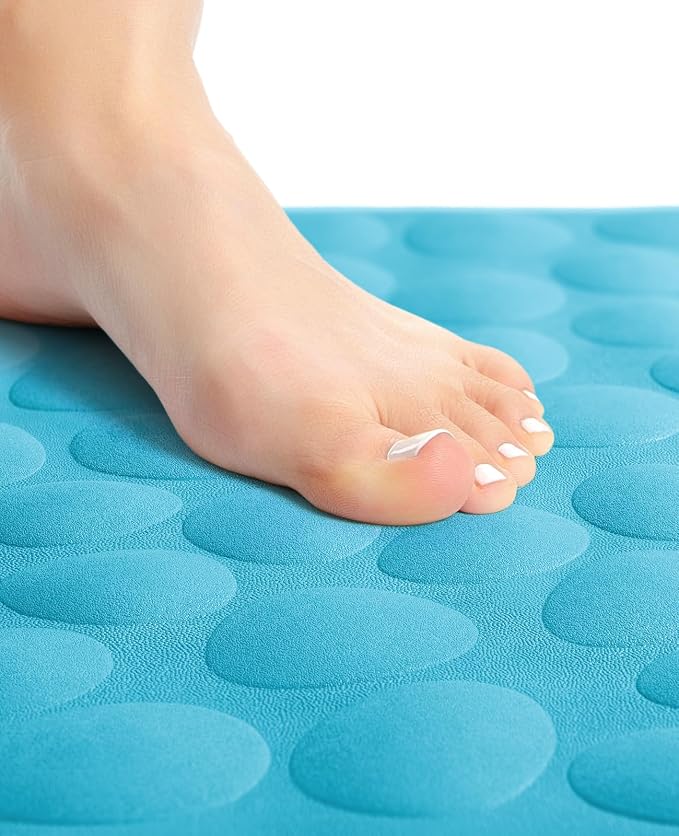 Bligli Non Slip Bathtub Mat, 16x31.5 Inch Standard Non-Slip Bathmats with Strong Suction Cups, Soft Rubber Anti-Slip Bathroom Floor Mat, Machine Washable, Comfort on Feet, 100% BPA Free (Blue)