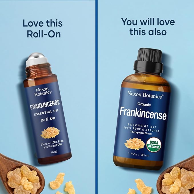 Frankincense Essential Oil Roll-On Blend 10 ml - Pure, Natural Oil with Grapeseed for Aromatherapy & Skin Care - Nexon Botanics